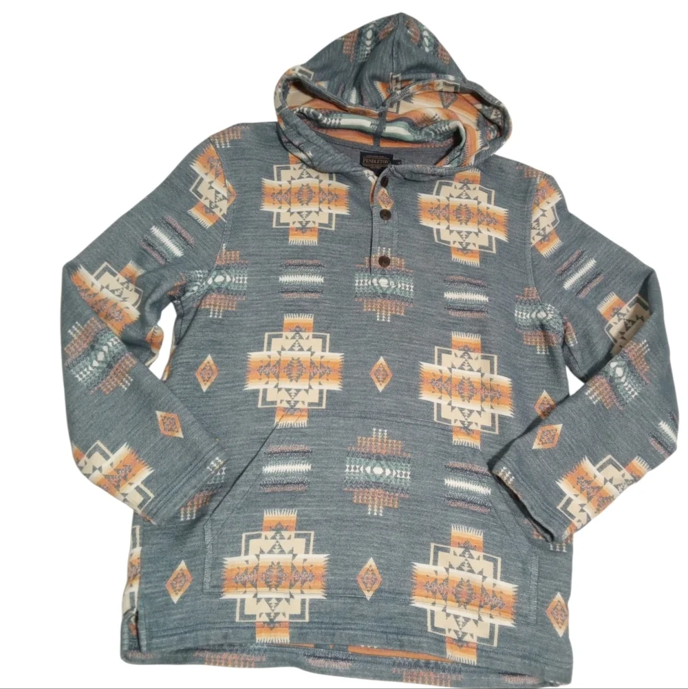 Pendleton Southwestern Print Hoodie Kangaroo Pocket Pullover Ranchwear Cabin Med - Picture 6 of 9
